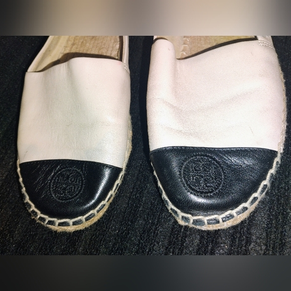 Tory Burch Black & White Colorblock Round Toe Espadrille Leather Shoe Size 7 - Picture 3 of 11